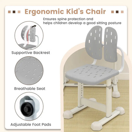 Kid’s Study Desk and Chair Set with Tilt Desktop and Book Stand-Gray - Gray - Kids Table & Chair Sets