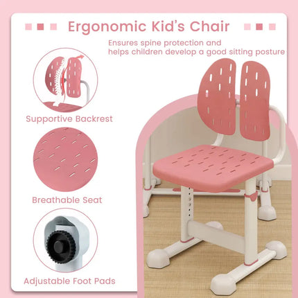 Kid’s Study Desk and Chair Set with Tilt Desktop and Book Stand-Pink - Pink - Kids Table & Chair Sets