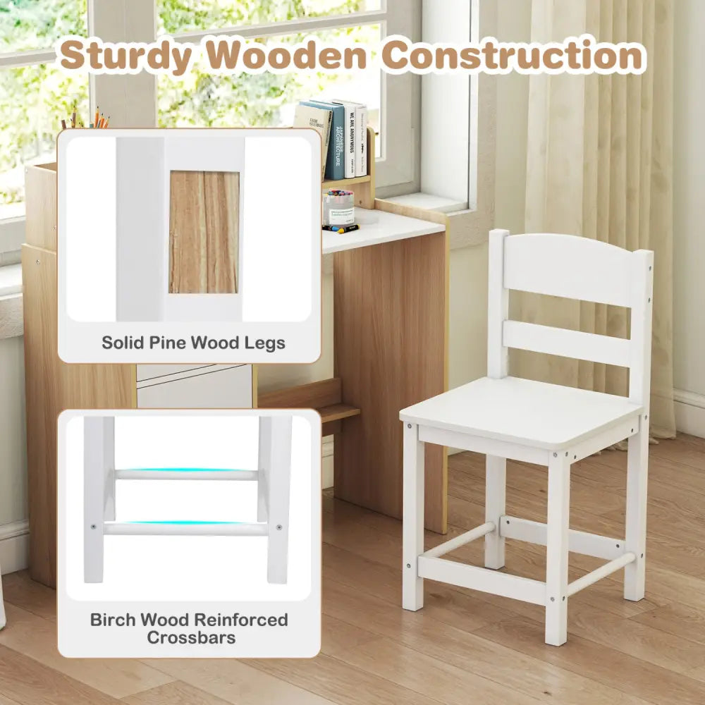 Kids Study Desk and Chair Set Wooden Children Writing Desk with Hutch and Storage Shelf for Arts-Natural - Natural