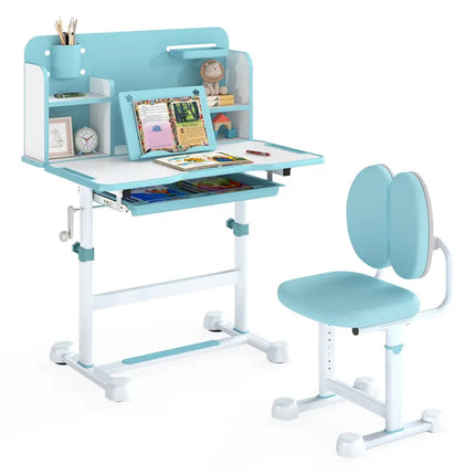 Kid’s Study Desk and with Tilt Desktop and Pen Holder-Blue - Blue - Kids Table & Chair Sets