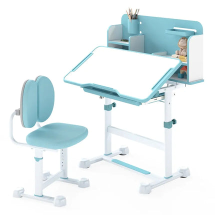 Kid’s Study Desk and with Tilt Desktop and Pen Holder-Blue - Blue - Kids Table & Chair Sets