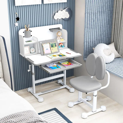 Kid’s Study Desk and with Tilt Desktop and Pen Holder-Gray - Gray - Kids Table & Chair Sets
