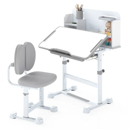 Kid’s Study Desk and with Tilt Desktop and Pen Holder-Gray - Gray - Kids Table & Chair Sets