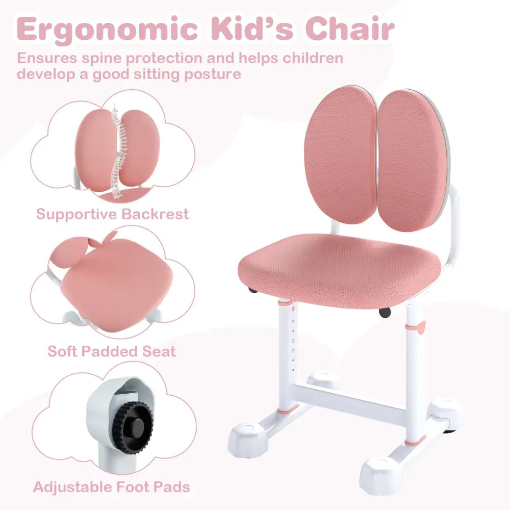 Kid’s Study Desk and with Tilt Desktop and Pen Holder-Pink - Pink - Kids Table & Chair Sets