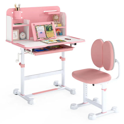 Kid’s Study Desk and with Tilt Desktop and Pen Holder-Pink - Pink - Kids Table & Chair Sets