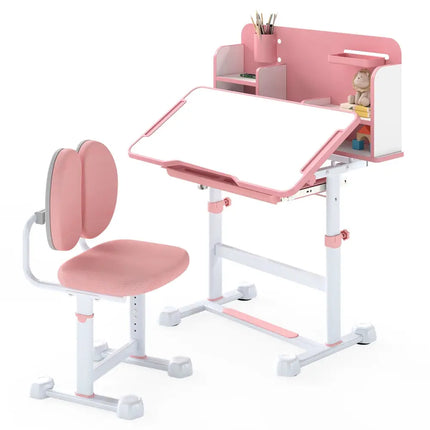 Kid’s Study Desk and with Tilt Desktop and Pen Holder-Pink - Pink - Kids Table & Chair Sets