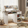 Kids Study Desk Children Writing Table with Drawer Shelves and Keyboard Tray-Natural - Natural & White - Kids Table &