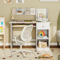 Kids Study Desk Children Writing Table with Hutch Drawer Shelves and Keyboard Tray-White - White - Kids Table & Chair