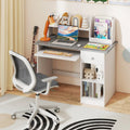 Kids Study Desk Children Writing Table with Hutch Drawer Shelves and Keyboard Tray-Gray - Light Gray - Kids Table &