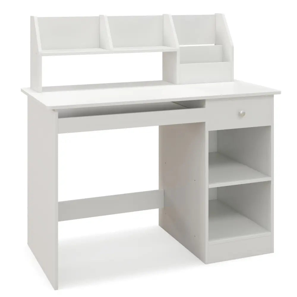 Kids Study Desk Children Writing Table with Hutch Drawer Shelves and Keyboard Tray-White - White - Kids Table & Chair