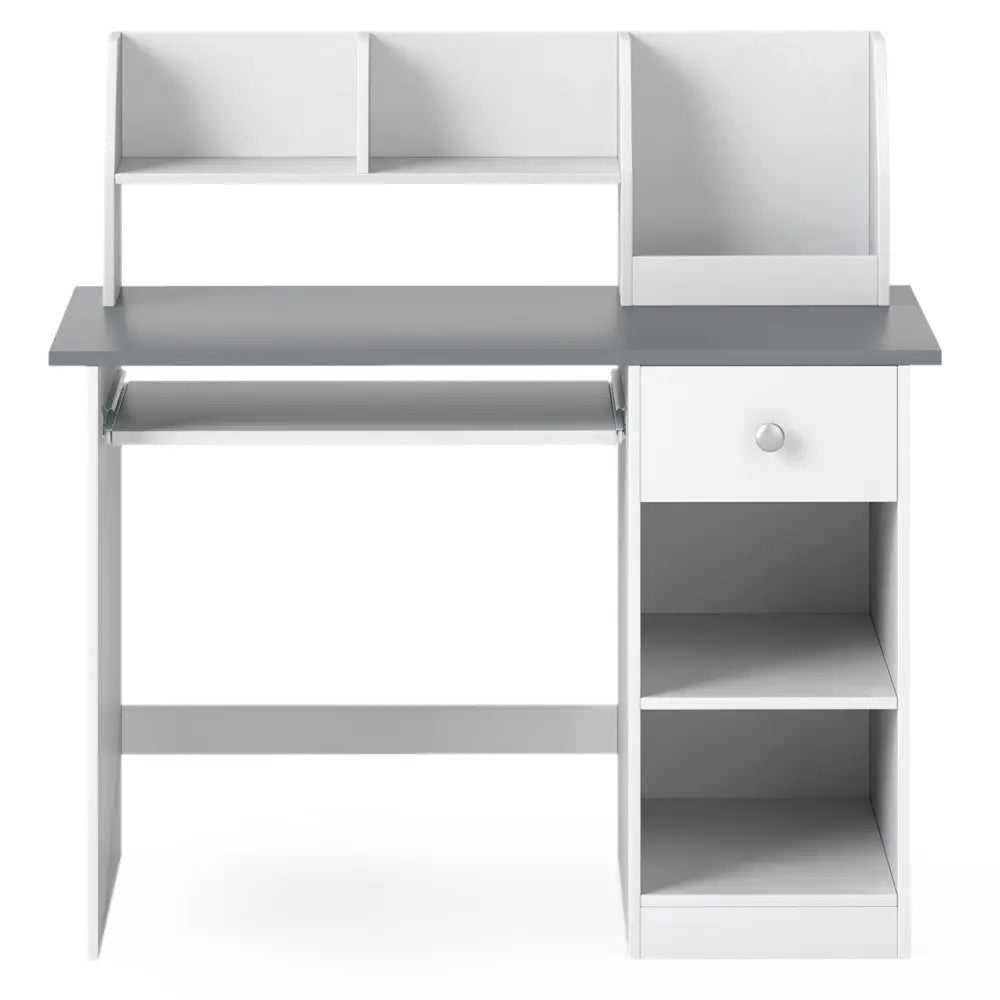 Kids Study Desk Children Writing Table with Hutch Drawer Shelves and Keyboard Tray-Gray - Light Gray - Kids Table &