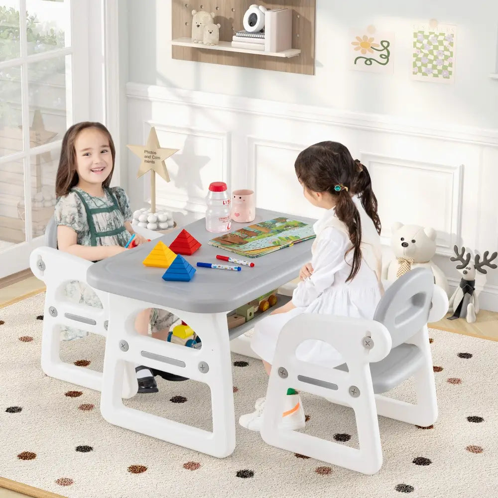 Kids Table and Chair Set with Building Blocks-Gray - Gray - Kids Table & Chair Sets