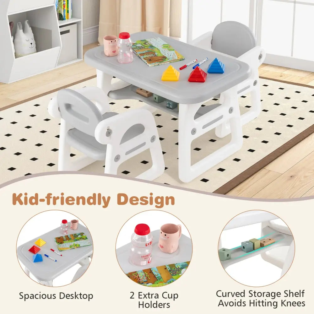 Kids Table and Chair Set with Building Blocks-Gray - Gray - Kids Table & Chair Sets