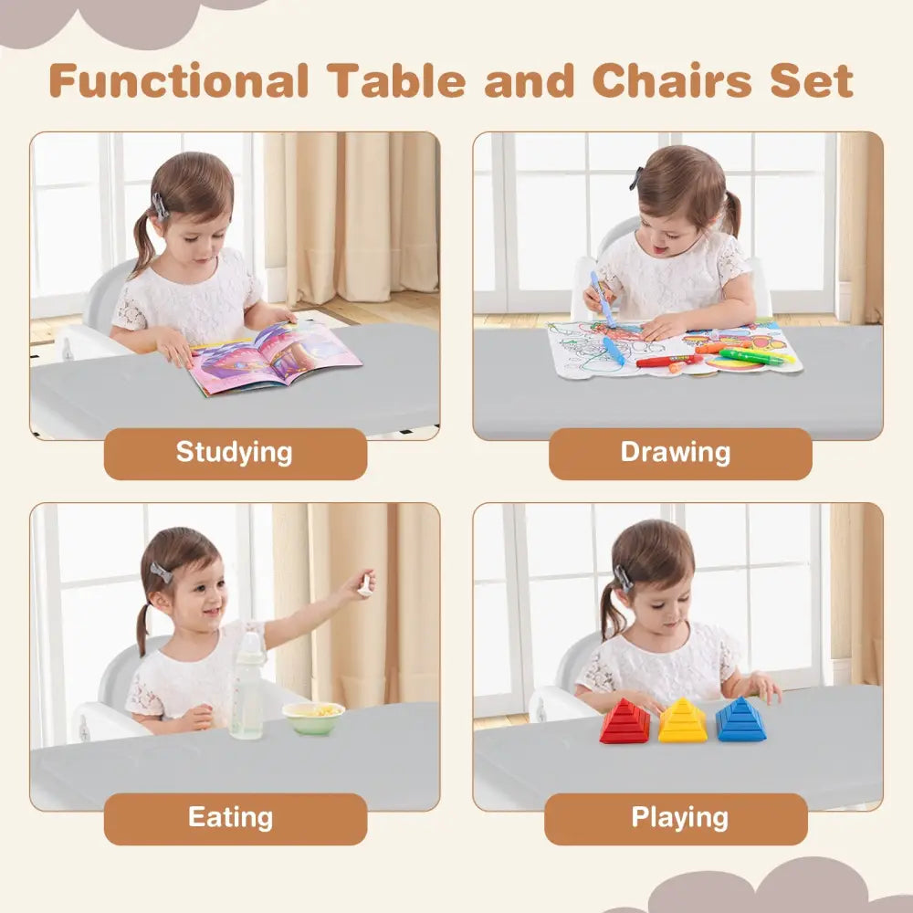 Kids Table and Chair Set with Building Blocks-Gray - Gray - Kids Table & Chair Sets