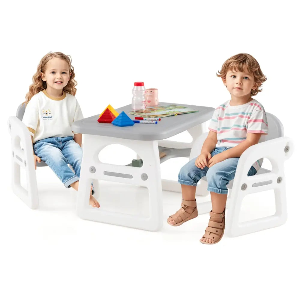 Kids Table and Chair Set with Building Blocks-Gray - Gray - Kids Table & Chair Sets