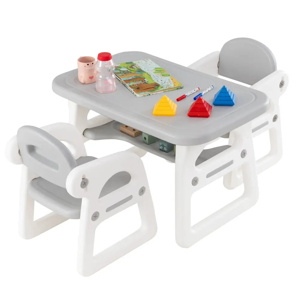 Kids Table and Chair Set with Building Blocks-Gray - Gray - Kids Table & Chair Sets
