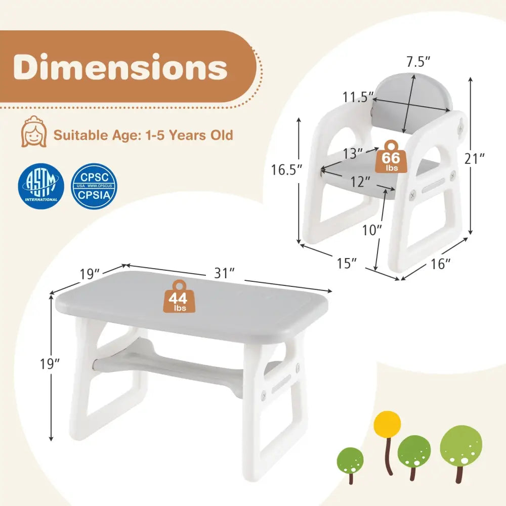Kids Table and Chair Set with Building Blocks-Gray - Gray - Kids Table & Chair Sets