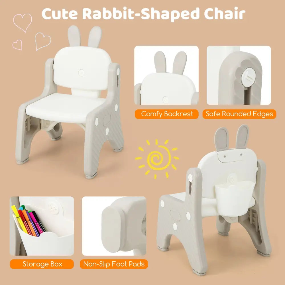 Kids Table and Chair Set with Flip-Top Bookshelf-Gray - Gray - Kids Table & Chair Sets