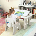 Kids Table and Chair Set with Flip-Top Bookshelf-Gray - Gray - Kids Table & Chair Sets