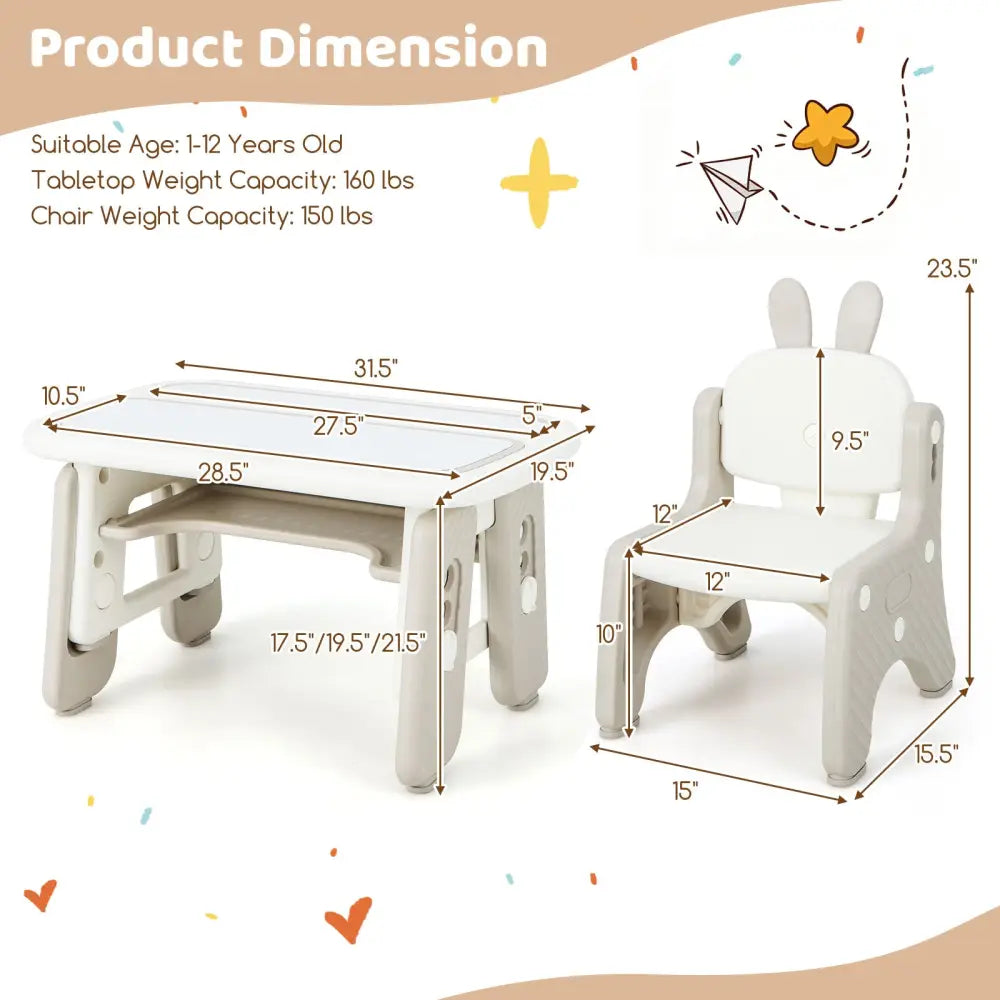 Kids Table and Chair Set with Flip-Top Bookshelf-Gray - Gray - Kids Table & Chair Sets