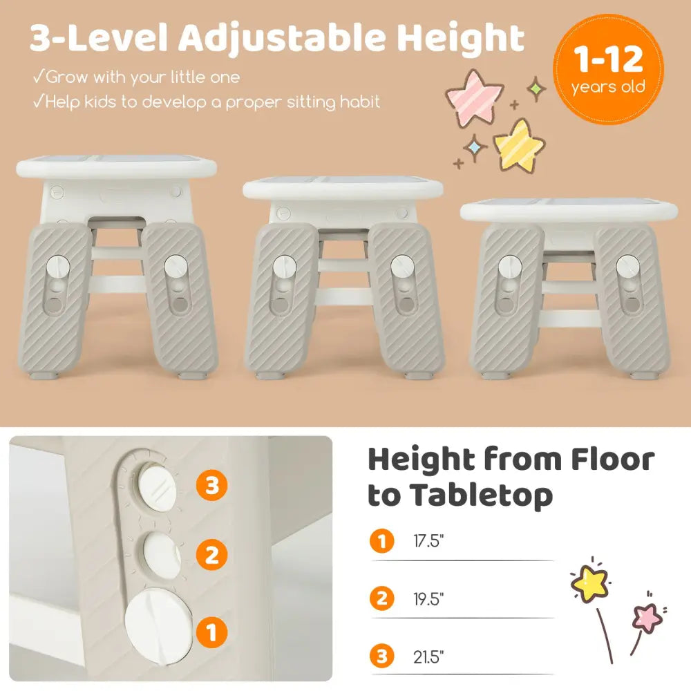 Kids Table and Chair Set with Flip-Top Bookshelf-Gray - Gray - Kids Table & Chair Sets