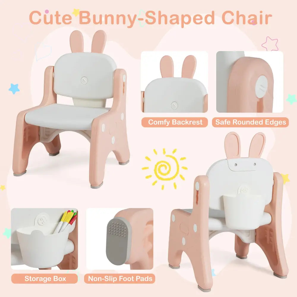 Kids Table and Chair Set with Flip-Top Bookshelf-Pink - Pink - Kids Table & Chair Sets
