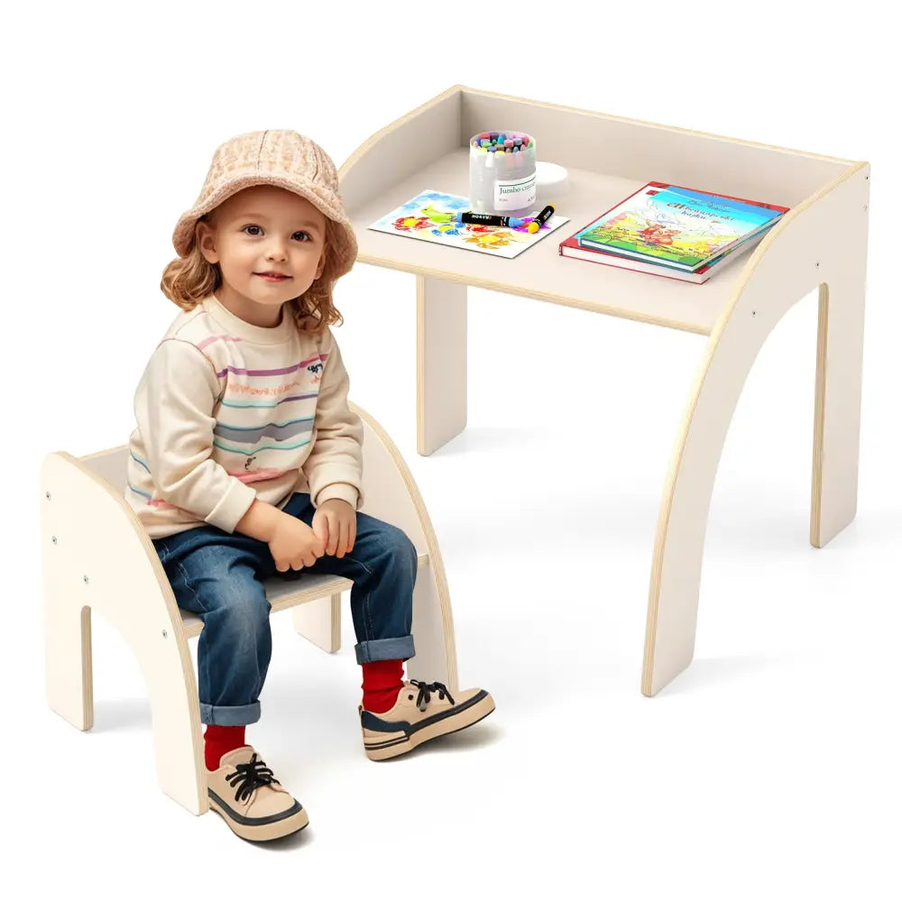 Kids Table and Chair Set with Wide Tabletop and Curved Edges for Kids Room-White - White - Kids Table & Chair Sets