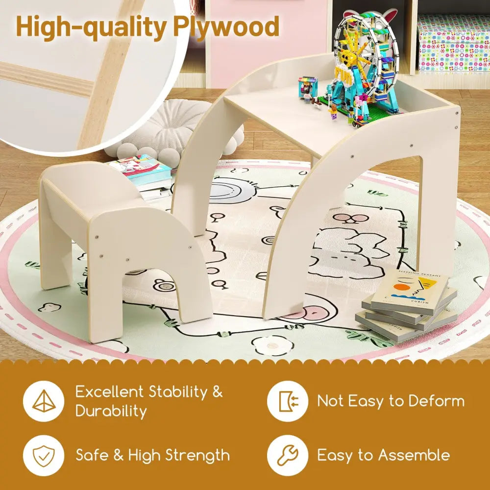Kids Table and Chair Set with Wide Tabletop and Curved Edges for Kids Room-White - White - Kids Table & Chair Sets