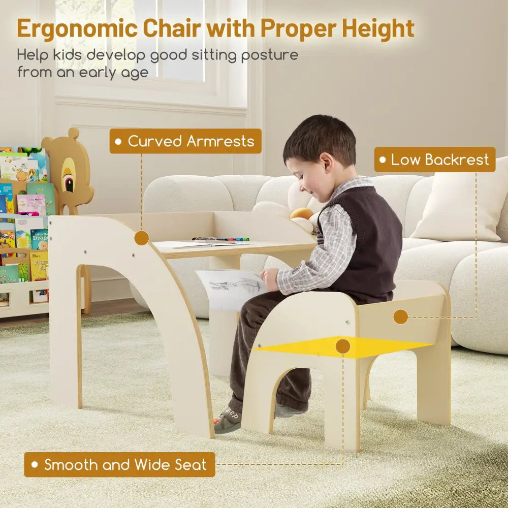 Kids Table and Chair Set with Wide Tabletop and Curved Edges for Kids Room-White - White - Kids Table & Chair Sets