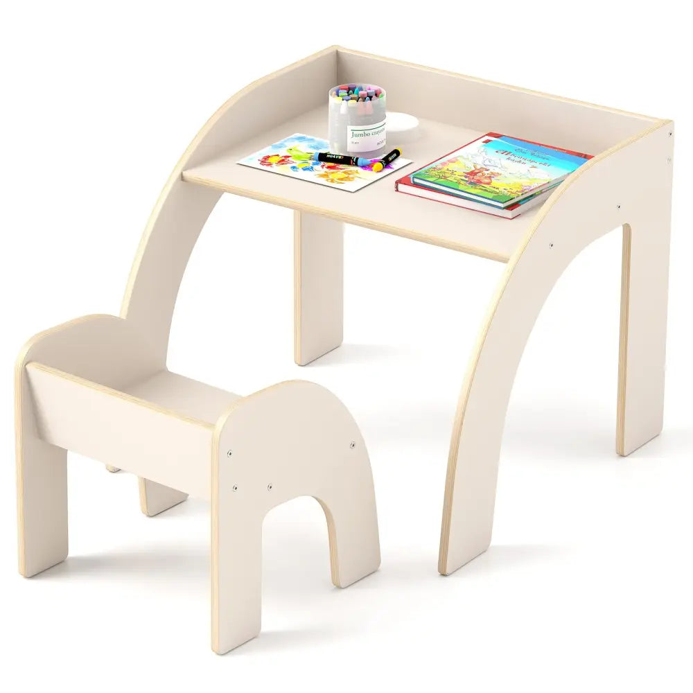 Kids Table and Chair Set with Wide Tabletop and Curved Edges for Kids Room-White - White - Kids Table & Chair Sets