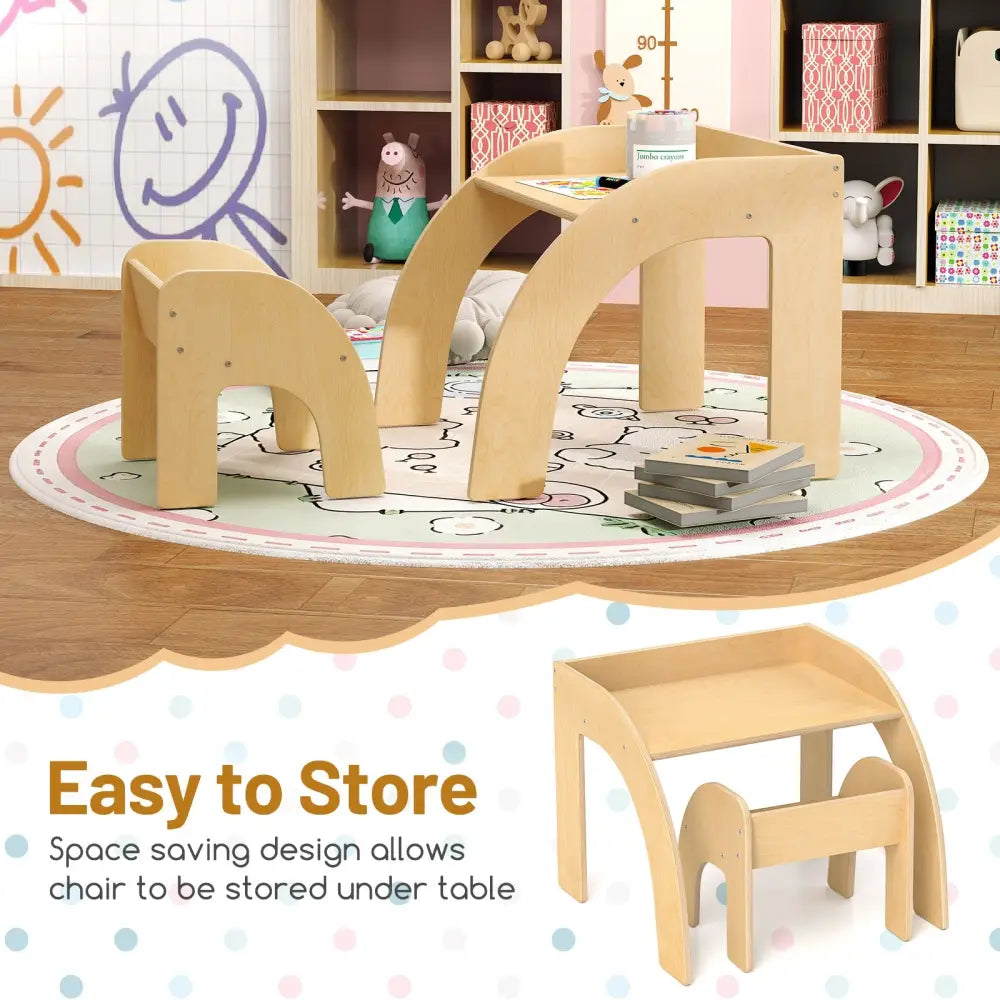 Kids Table and Chair Set with Wide Tabletop and Curved Edges for Kids Room-Natural - Natural - Kids Table & Chair Sets