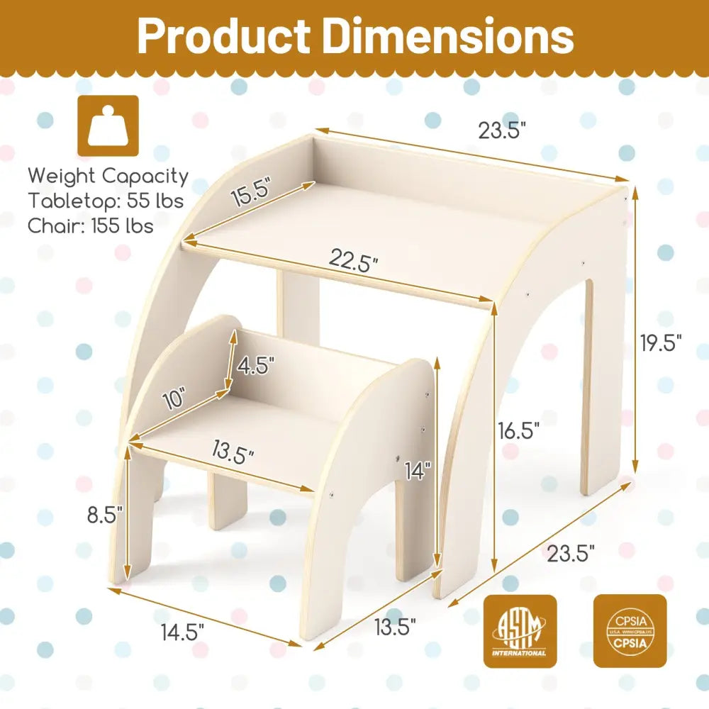 Kids Table and Chair Set with Wide Tabletop and Curved Edges for Kids Room-White - White - Kids Table & Chair Sets