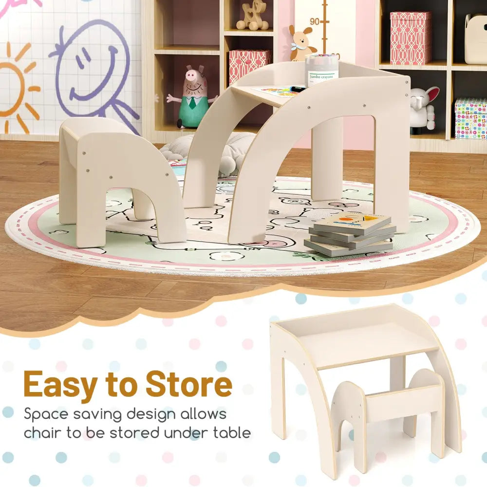 Kids Table and Chair Set with Wide Tabletop and Curved Edges for Kids Room-White - White - Kids Table & Chair Sets
