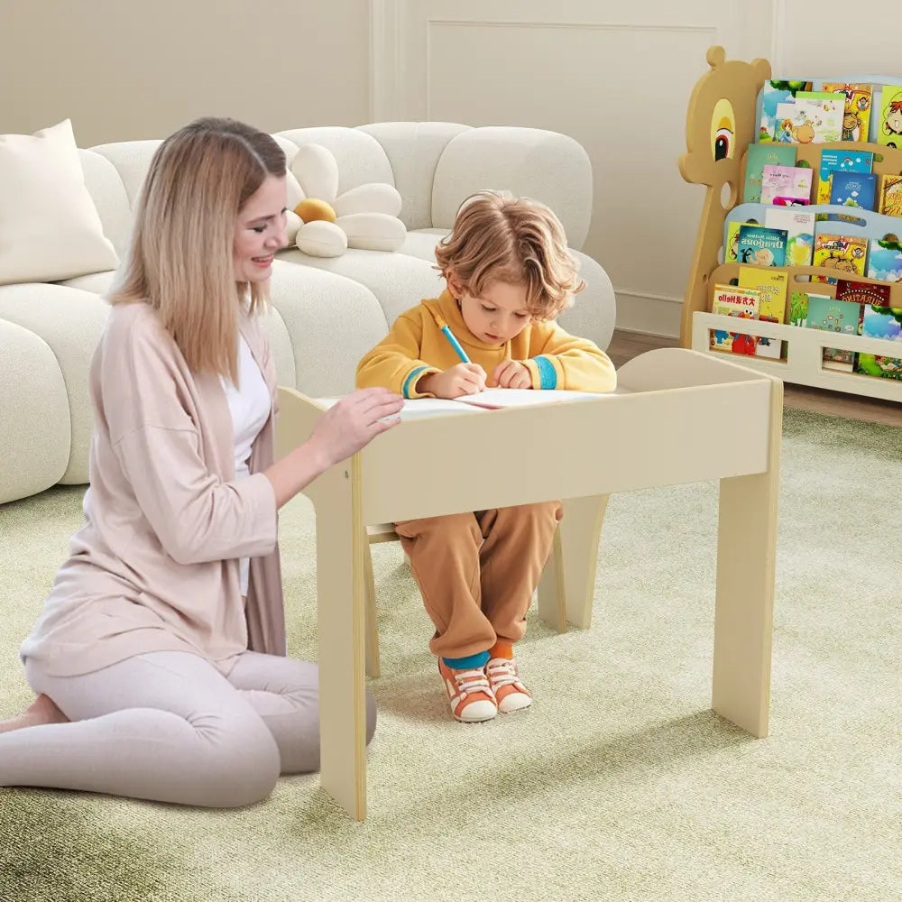 Kids Table and Chair Set with Wide Tabletop and Curved Edges for Kids Room-White - White - Kids Table & Chair Sets