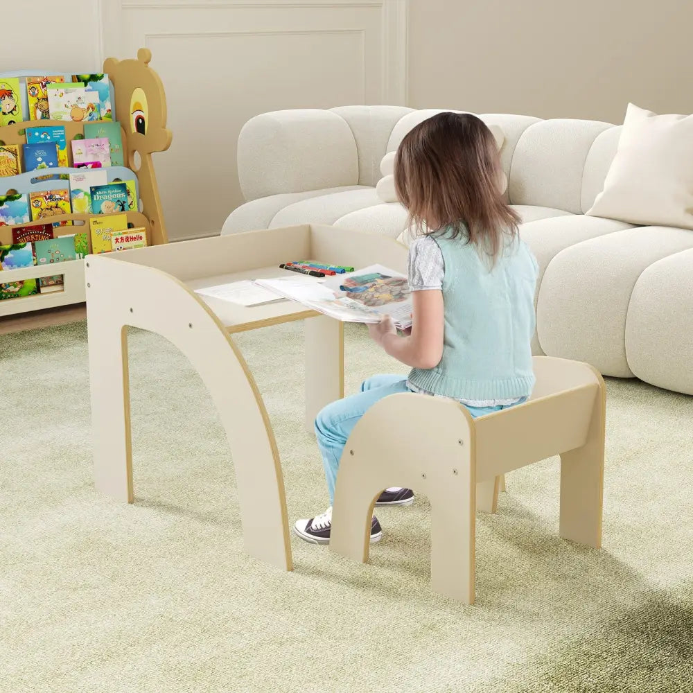 Kids Table and Chair Set with Wide Tabletop and Curved Edges for Kids Room-White - White - Kids Table & Chair Sets
