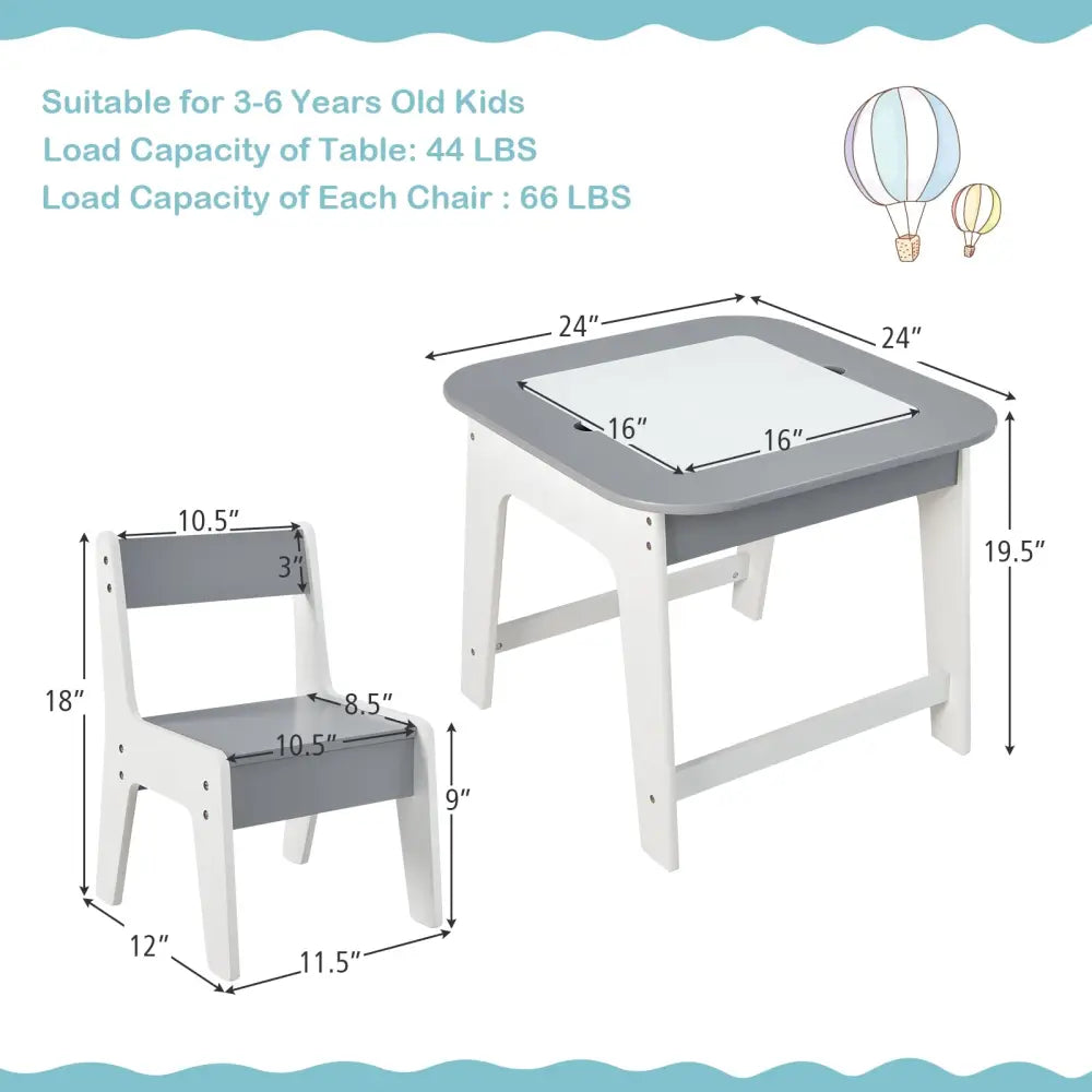 Kid’s Table and Chairs Set with Double-sized Tabletop-Gray - Gray - Kids Table & Chair Sets