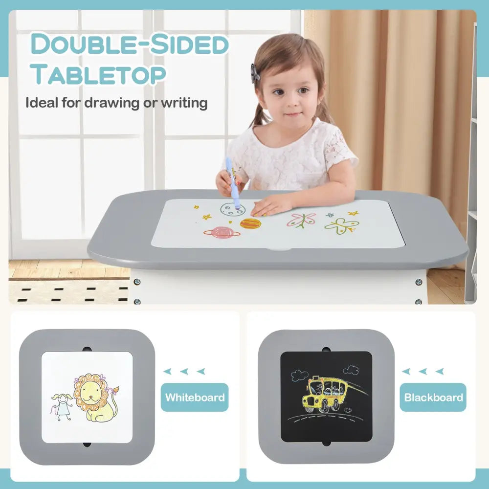 Kid’s Table and Chairs Set with Double-sized Tabletop-Gray - Gray - Kids Table & Chair Sets