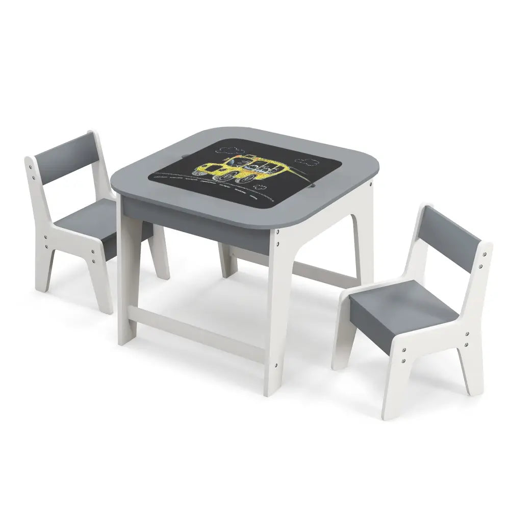 Kid’s Table and Chairs Set with Double-sized Tabletop-Gray - Gray - Kids Table & Chair Sets