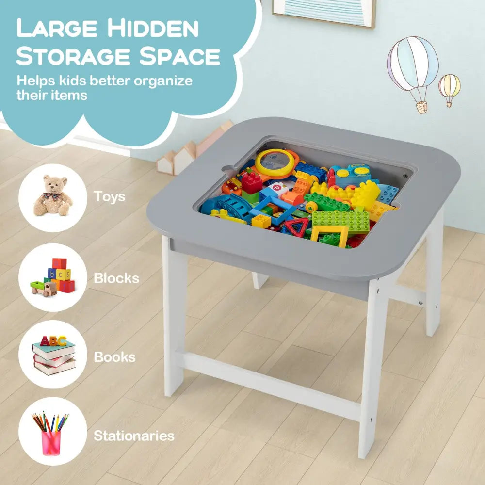 Kid’s Table and Chairs Set with Double-sized Tabletop-Gray - Gray - Kids Table & Chair Sets