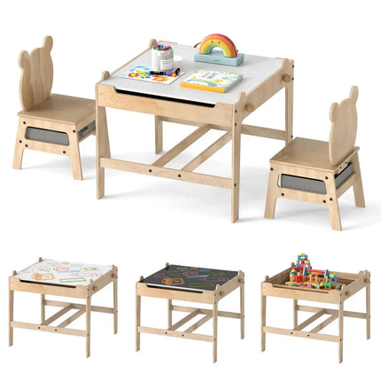 Kids Table and Chairs Set with Reversible Whiteboard-Panda-shaped - Kids Table & Chair Sets
