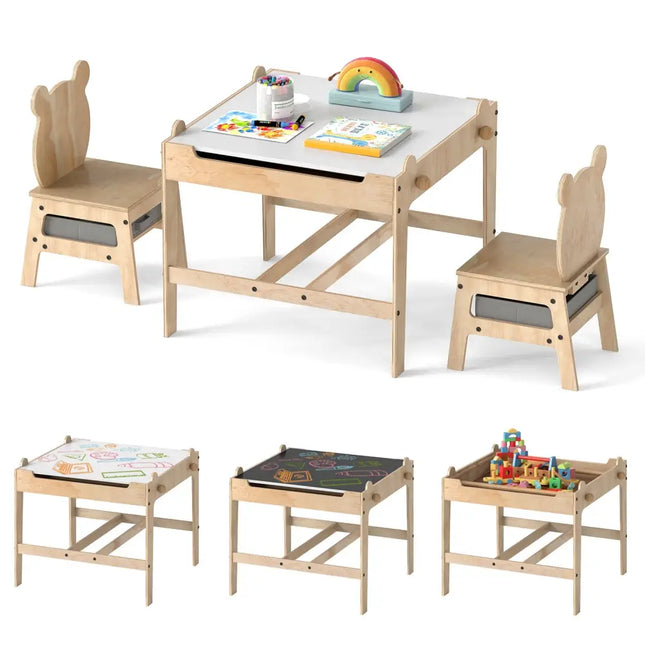 Kids Table and Chairs Set with Reversible Whiteboard-Panda-shaped - Kids Table & Chair Sets