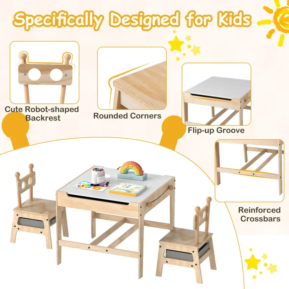 Kids Table and Chairs Set with Reversible Whiteboard-Robot-shaped - Kids Table & Chair Sets