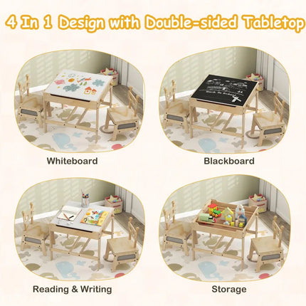 Kids Table and Chairs Set with Reversible Whiteboard-Robot-shaped - Kids Table & Chair Sets