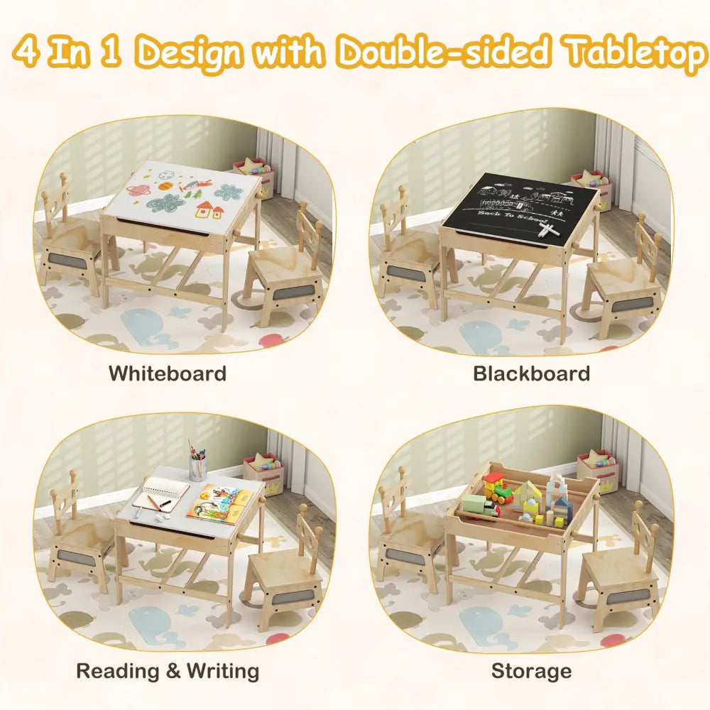 Kids Table and Chairs Set with Reversible Whiteboard-Robot-shaped - Kids Table & Chair Sets