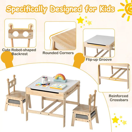Kids Table and Chairs Set with Reversible Whiteboard-Robot-shaped - Kids Table & Chair Sets