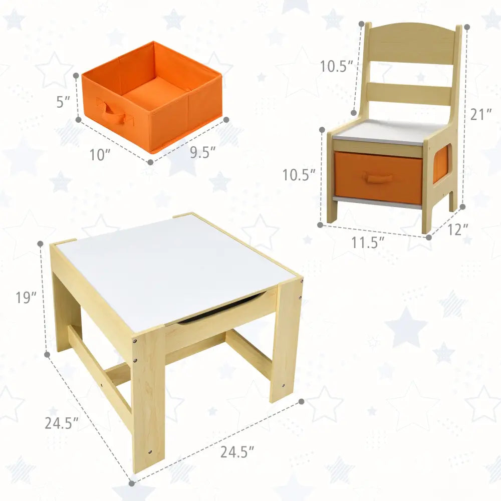 Kids Table Chairs Set With Storage Boxes Blackboard Whiteboard Drawing-Natural - Natural - Kids Table & Chair Sets