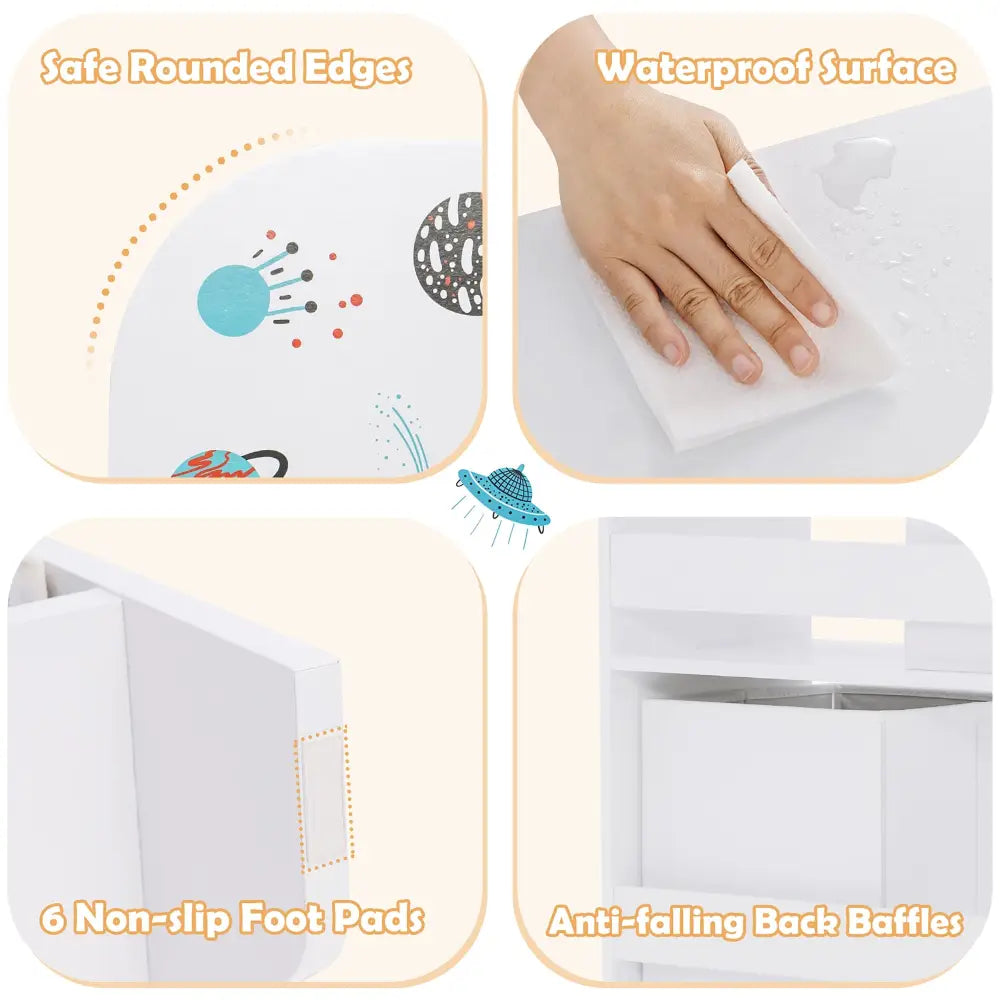 Kids Toy and Book Organizer Children Wooden Storage Cabinet with Storage Bins - White - Kids Storage