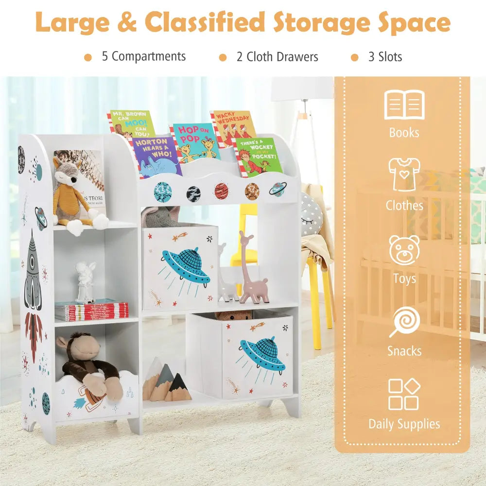 Kids Toy and Book Organizer Children Wooden Storage Cabinet with Storage Bins - White - Kids Storage