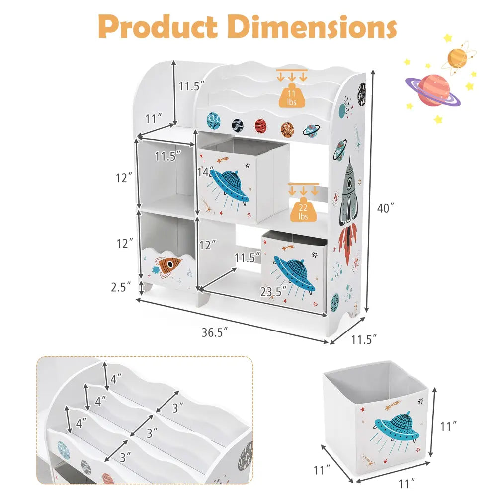 Kids Toy and Book Organizer Children Wooden Storage Cabinet with Storage Bins - White - Kids Storage