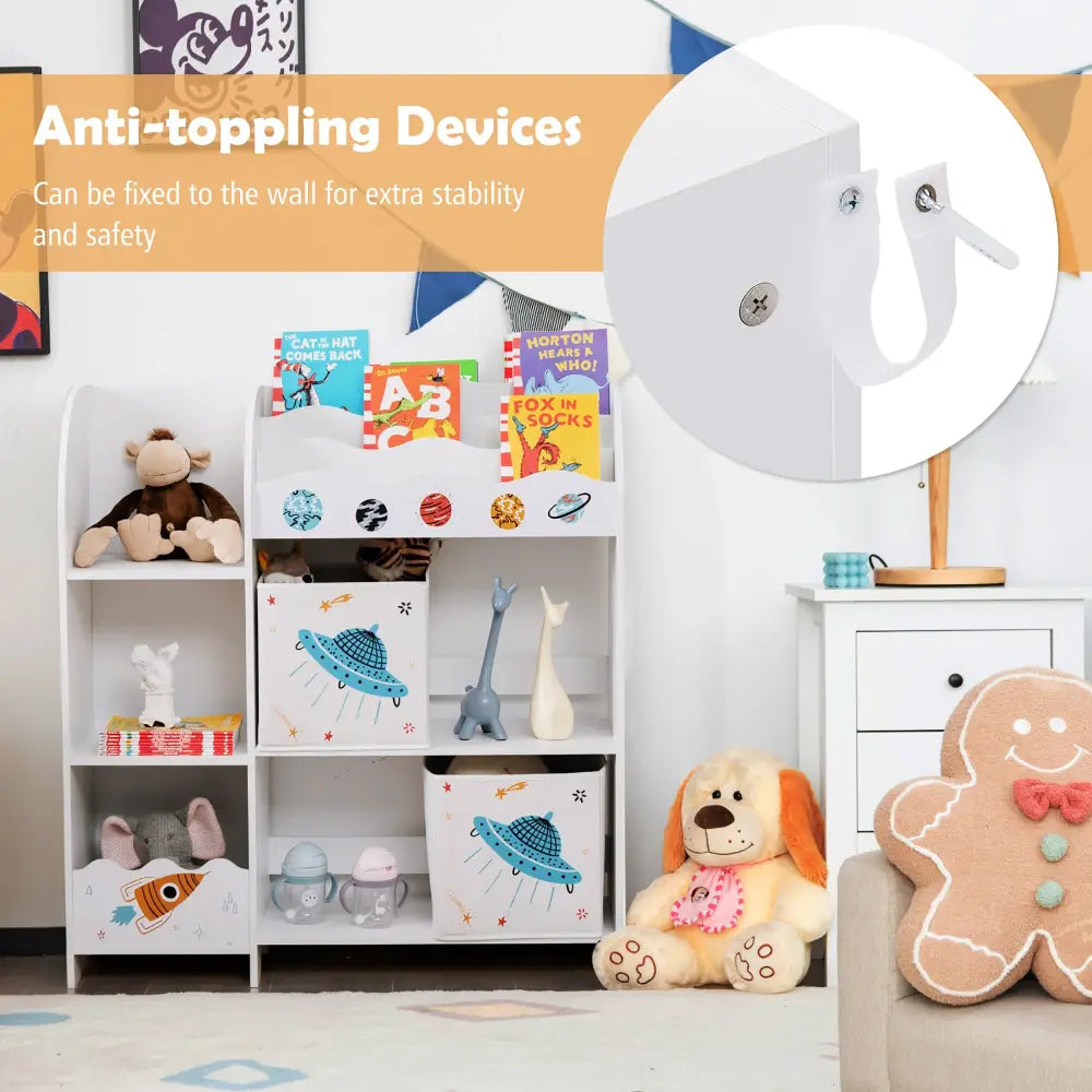 Kids Toy and Book Organizer Children Wooden Storage Cabinet with Storage Bins - White - Kids Storage